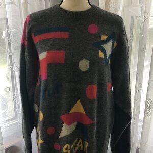 Kiribati lambs wool/angora gray  star sweater SZ L